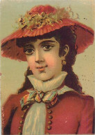 Véritable Chromolithographie : PORTRAIT DE FEMME AU CHAPEAU PLISSE. - Altri & Non Classificati