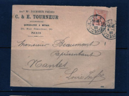 (ALM)  FRANCE LETTRE 1903 PARIS 5 REPUBLIQUE TOURNEUR METAUX QUINCAILLERIE BEAUMUR BEAUMONT NANTES - Manual Postmarks