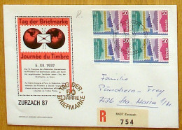 Schweiz Suisse 1987: Zu 751 Mi 1352 Yv 1285 Auf R-Brief Im Block Mit ⊙ ZURZACH 4-6.12.87 "50 JAHRE TAG DER BRIEFMARKE" - Día Del Sello