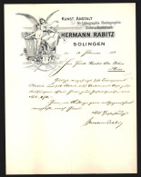 Rechnung Solingen 1899, Hermann Rabitz, Kunstanstalt Für Druckarbeiten, Engelsfigut Mit Fanfare Und Jüngling  - Altri & Non Classificati