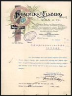 Rechnung Köln A. Rh. 1903, Kraemer & Van Elsberg GmbH, Stein- Und Buchdruckerei, Florales Motiv Und Kleines Wappen  - Altri & Non Classificati