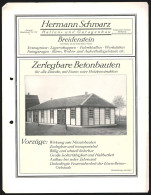 Rechnung Breidenstein, Hermann Schwarz, Hallen- Und Garagenbau, Ansicht Eines Zerlegbaren Betonbaus  - Altri & Non Classificati