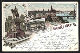 Lithographie Frankfurt A / M., Hôtel Schwan, Kaiser Wilhel I. Denkmal, Teilansicht Mit Brücke  - Frankfurt A. Main