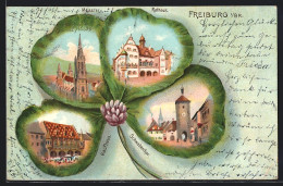 Passepartout-Lithographie Freiburg / Breisgau, Rathaus, Münster, Kaufhaus, Schwabenthor Im Vierblattklee  - Other & Unclassified