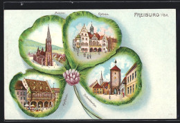 Passepartout-Lithographie Freiburg / Breisgau, Kleeblatt Hat Kaufhaus, Schwabenthor, Münster Und Rathaus  - Other & Unclassified