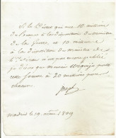 N°2037 ANCIENNE LETTRE DE JOSEPH BONAPARTE A MADRID DATE 1809 - Historische Documenten