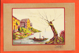 01610 / Illustrateur A.M PINETTI  Paysage Bord De Mer Voilier Barque 1900s Lumineuse RADIANA Carte Toilée - Sonstige & Ohne Zuordnung