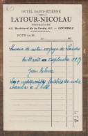 01725 / LOURDES 65-Hautes Pyrénées Hotel SAINT-ETIENNE St Prop. LATOUR NICOLEAU Boulevard GROTTE Note Restaurant 192? - Lourdes