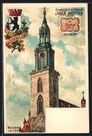 Lithographie Berlin, Strasse Neuer Markt, Marienkirche, Wappen  - Mitte