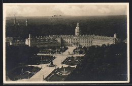 AK Karlsruhe, Schlossplatz, Bad. Landesmuseum Aus Der Vogelschau  - Karlsruhe