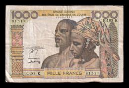 West African St. Senegal 1000 Francs ND (1959-1965) Pick 703Kn Bc/Mbc F/Vf - États D'Afrique De L'Ouest