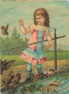 Véritable Chromolithographie : ENFANT JOUANT AU BORD DU BASSIN A POISSONS - Andere & Zonder Classificatie