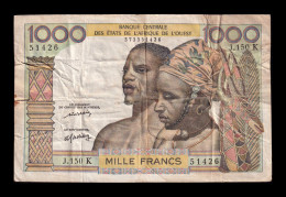 West African St. Senegal 1000 Francs ND (1959-1965) Pick 703Km Bc/Mbc F/Vf - États D'Afrique De L'Ouest