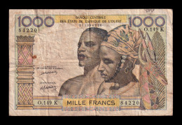 West African St. Senegal 1000 Francs ND (1959-1965) Pick 703Km Bc/Mbc F/Vf - West African States