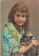 Véritable Chromolithographie : BEAU PORTRAIT, JEUNE ENFANT ET SON CHAT. - Sonstige & Ohne Zuordnung