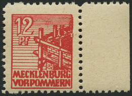 MECKLENBURG-VORPOMMERN 36zb **, 1946, 12 Pf. Rot, Dünnes Papier, Pracht, Gepr. Kramp, Mi. 70.- - Sonstige & Ohne Zuordnung