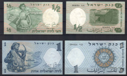 ISRAEL 2 BANKNOTES 1/2lira+1lira. UNC 1958.. - Israele