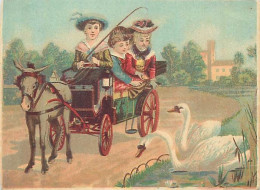 Véritable Chromolithographie : BALADE DES ENFANTS EN CALECHE TIRE PAR UN ÂNE - Altri & Non Classificati