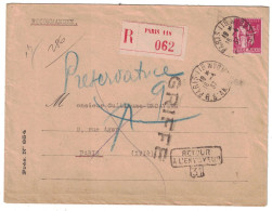 Paris - Lettre Recommandée Pour Paris - Retour Envoyeur - Affranchissement Type 1f75 Paix - Griffe - 16 Avril 1937 - Postal Rates