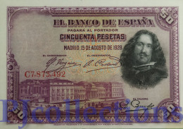 SPAIN 50 PESETAS 1928 PICK 75b AU/UNC - 50 Peseten