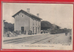 Carte Postale 14. Saint-Aubin  La Gare  Arrivée D'un Train Vapeur  Très Beau Plan - Saint Aubin