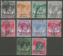 Malaya (British Military Administration). 1945-48 King George VI BMA Overprint.  10 Used Values To $1. SG 1etc. M5051 - Malaya (British Military Administration)