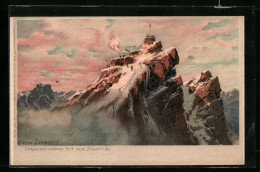 Künstler-Lithographie Zeno Diemer: Sonnenaufgang Auf Der Zugspitze, Berghütte  - Diemer, Zeno