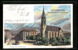 Lithographie Winterthur, Katholische Kirche Und Wartstrasse, Um 1900  - Otros & Sin Clasificación