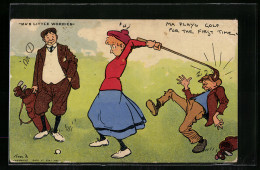 AK Ma Plays Golf For The First Time, Golfspielerin Trifft Ihren Caddie Mit Dem Golfschläger Am Kopf  - Golf