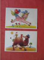 Lot Of 2 Cards.   Painting  By Wolo  Stanford Califorina Convalascent Home Playroom   Ref 6408 - Musei