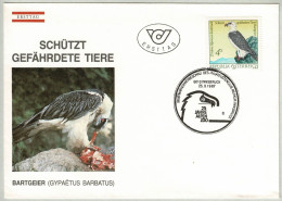 Oesterreich / Austria 1987, FDC Schützt Gefährdete Tiere Innsbruck, Bartgeier - Eagles & Birds Of Prey