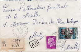 37094# LETTRE FRANCHISE PARTIELLE RECOMMANDE AR ACCUSE RECEPTION Obl WOIPPY MOSELLE 1968 Pour METZ 57 - Covers & Documents