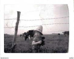 PHOTO DE 8.5 X 6 CMS UN ENFANT AU CHAPEAU DE PAILLE POINTU DEVANT DES VACHES - Personas Anónimos