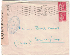 Indre - Chateauroux Gare - Lettre Pour Varenne Sur Fouzon - Contrôle Militaire - 20 Février 1941 - Cartas & Documentos