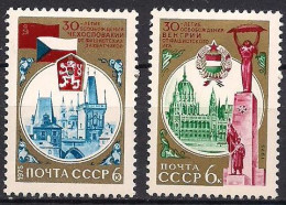 Russia USSR 1975 30th Anniversary Of Liberation Hungary And Czechoslovakia. Mi 4339-40 - Unused Stamps