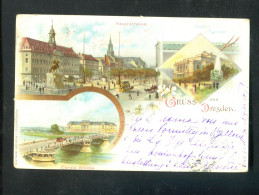 "GRUSS AUS DRESDEN" 1898, Fruehe Color-Ansichtskarte (Litho) "3 Ansichten" (B2002) - Dresden