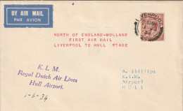 Grande Bretagne - LETTRE First Air Mail "England-Holland" Par K.L.M. Liverpool Le 01/06/1934 - - Covers & Documents