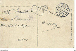 ALSACE LORRAINE  - Cachet Postal " METZ " 1911 Sur CP De Metz A Troyes Avec Sigle T (  Taxe ) - Brieven En Documenten