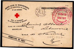 BELGIQUE.1915, CROIX-ROUGE, AGENCE PRISONNIERS DE GUERRE,BRUXELLES, SERVICE GRATUIT - Duits Leger