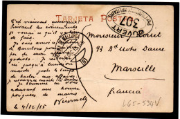 ESPAGNE, 1915,MALLORCA ,CENSURE(TIMBRE ARRACHER)  VIA FRANCE ,CENSURE 307 - Brieven En Documenten