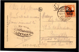 BELGIQUE.1917, OCCUPATION ALLEMANDE, CENSURE LUTTICH VIA BRUXELLES - OC1/25 Generalgouvernement 