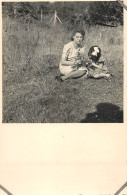 Social History Souvenir Photo Postcard Woman And Daughter In Nature Field Flowers - Photographie