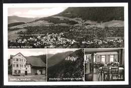 AK Glems /Kr. Reutlingen, Gasthaus Zum Waldhorn Fam. Harter, Ortsansicht, Fünf-Finger-Felsen  - Reutlingen