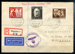 ALLEMAGNE - 1.4.44 - Lettre Recommandée Par Avion - Durch Deutsche Dienspost Adria - Laibach - KLAGENFURT Nach PRAHA - Brieven En Documenten