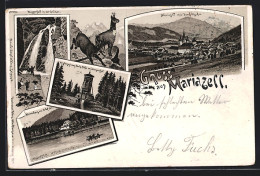 Lithographie Mariazell, Ortsansicht Gegen Ötscher, Herrenhaus Am Erlaf-See  - Autres & Non Classés