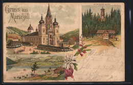 Vorläufer-Lithographie Mariazell, 1893, Basilika Mit Erlaf-See Und Bürger-Alpl  - Otros & Sin Clasificación