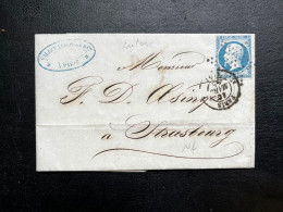 N°14 20c BLEU NAPOLEON SUR LETTRE / PARIS POUR STRASBOURG / 16 MARS 1855 / LAC - 1849-1876: Période Classique