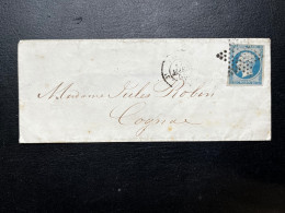 N°14 20c BLEU NAPOLEON SUR LETTRE / PARIS POUR COGNAC / 17 MARS 1855 / LSC - 1849-1876: Periodo Clásico