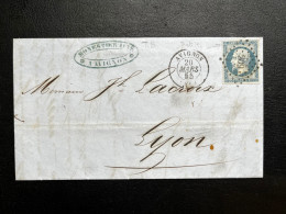 N°14 20c BLEU NAPOLEON SUR LETTRE / AVIGNON POUR LYON / 20 MARS 1855 / LAC - 1849-1876: Periodo Classico