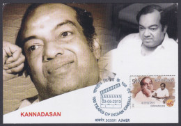 Inde India 2013 Maximum Max Card Kannadasan, Tamil, Poet, Lyricist, Actor, Writer, Bollywood Indian Hindi Cinema, Film - Brieven En Documenten